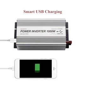 1000W Power Inverter, Dual AC Outlets, DC 12V to 110V AC Car Converter with USB Charging Port for Smartphone, Laptop, Tablet.