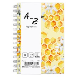 RNKVERLAG 46816 Notebook with Index A-Z Honey in DIN A6 with 48 Sheets 120 g/m², Pack of 1