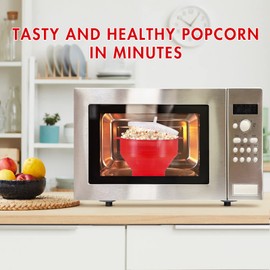 The Original Korcci Microwaveable Silicone Popcorn Popper, Microwave Popcorn Popper, Collapsible Microwave Popcorn Maker Bowl, No Oil Required, Use In Microwave, Dishwasher Safe (Red)