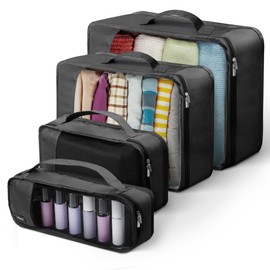 LUGG Lightweight Packing Cubes Set – Durable Polyester Travel Organizers, 4 Sizes for Efficient Packing, Compact and Versatile Travel Accessories (Black, Packing Cube (Set of 4))