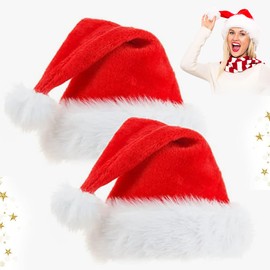 Christmas Hat, Pack of 2 Christmas Hats, Classic Red Christmas Hat, Santa Hat for Adults and Children, Plush Santa Hat for Christmas Party Decoration and New Year Gift