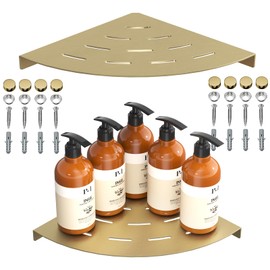 LFBA 2 Pack Corner Shower Shelves Load Capacity 40 lbs 304 Stainless Steel Shower Corner Shelf Will not Rust 8in Shower Shelf for Inside Shower Brushed Gold Drilling Installation