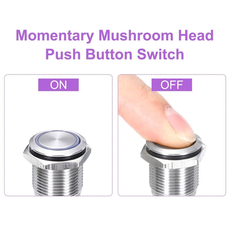 DMiotech 1/2 Inch Stainless Steel Momentary Push Button Switch Flat
