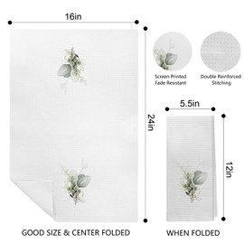 Kemingni Sage Green Eucalyptus Botanical Kitchen Towels Set of 3, Farmhouse Spring Green Leaf Decorative Dish Tea Towels for Kitchen, Watercolor Greenery Hand Towels for Bathroom Decor, 16x24 Inch