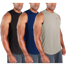 DEVOPS 3 Pack Men's Muscle Shirts Sleeveless Dri Fit Gym Workout Tank Top (Medium, Black/Navy/Gray)