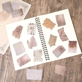 JIEYAO 100 Pcs Vintage Scrapbook Paper Stickers, Retro Label Sticker for Scrapbooking, Aged Writing Paper Stickers Aesthetic Junk Journal Supplies Aesthetic Stickers in Brown Tones for DIY Crafts(C)