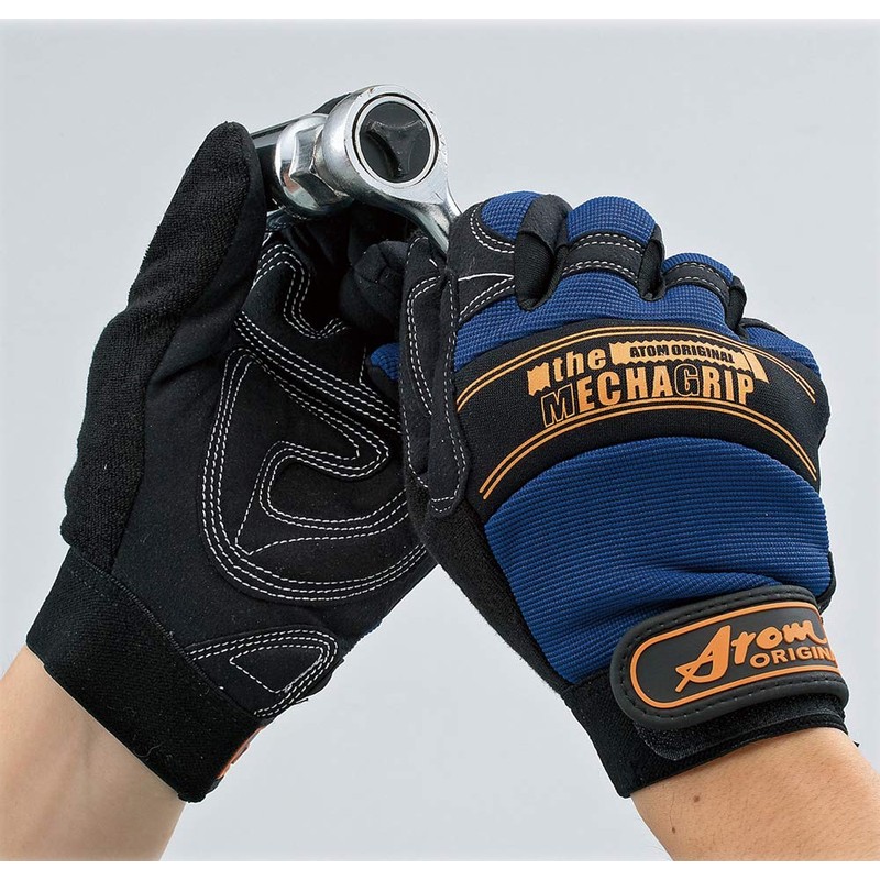 ATOM Synthetic Leather Gloves, Mechanic Gloves, Navy, LL Size 2091