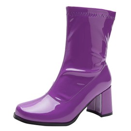 Women's Go Go Boots Mid Calf Block Heel Zipper Boot Disco Costume Winter Shoes for Women Purple-39(245/US9)