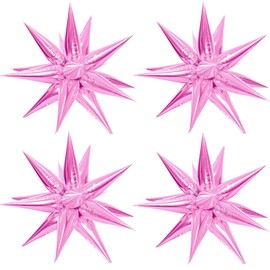 50 Pcs Pink Foil Cone Star Balloons Big 26 inch Pearl Pink Explosion Star Mylar Balloons 12 Point 3D Starburst Star Balloons for Party Supplies Christmas Birthday Wedding Decorations Party Supplies
