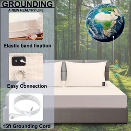 HUNAIGEE Conductive Grounding Sheet for Bed Earthing Sheet Grounding Mat with Grounding Cord Silver Fiber Improve Sleep 27x52in Beige