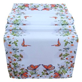 Table Runner 40 x 140 cm Table Cloth Table Cover Easter Table Decoration Spring White Colourful Flowers and Butterflies
