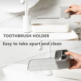 Vowupt Toothbrush Holder for Bathrooms, Toothbrush Organizer Countertop for Toothbrush Storage, Toothbrush and Toothpaste Holders Set with 3 Slots, Tooth Brushing Cup Caddy for Family White