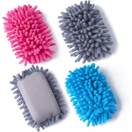 4 Pcs Microfiber Shag Whiteboard Eraser Shag Washable Dry Eraser Board for Chalk, Classroom Teacher Supplies, Home and Office (4 Blue, Grey, Pink)