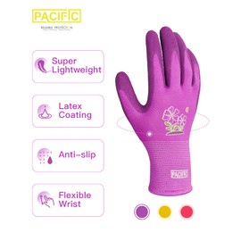 Pacific 6 Pairs of Gardening Gloves for Women, Gardening Gloves with Non-Slip Crinkle Latex Coating, Robust Gloves, Size 7/S