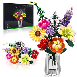 INVITOP Flower Building Blocks Kit, Bouquet Building Blocks Sets, 9 Artificial Flowers for Flowers, Gifts for Mother's Day, Birthday, Valentine's Day, Women Girls Adults 6+, Vase Not Included