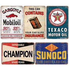 HONGXIN Auto Motorcycle Oil Gasoline Vintage Metal Signs Retro Poster Gasoline Garage Workshop Man Cave Bar Wall Decor 8 × 12 Inch - 5 PCS