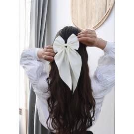 Fashion Fitoor Black And Off White - Hair Bows For Women, Bow Clips For Women - Barette Hair Clip - Luxury Silky Satin Hair Bow Clips for Women and Girls, Cute Hair Accessories For Girls, Pack Of 2