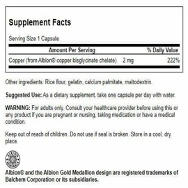 Swanson Albion Chelated Copper 2 Milligrams 60 Capsules