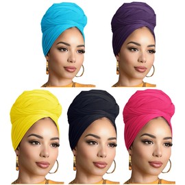 Head Wraps for Black Women Breathable Headwraps Scarf Long Hair Wraps Soft Wide Headbands Headscarves for Locs 5PCS