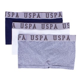 U.S. Polo Assn. Womens 3 Pack Elastic Waist Seamless Boyshort Panties Set Heather Grey/White/Navy Large