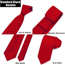 KANGSIT KANGSIT 3.15" Men Ties Solid Color Neck Tie for Men Wedding Business Formal Neckties (Red)