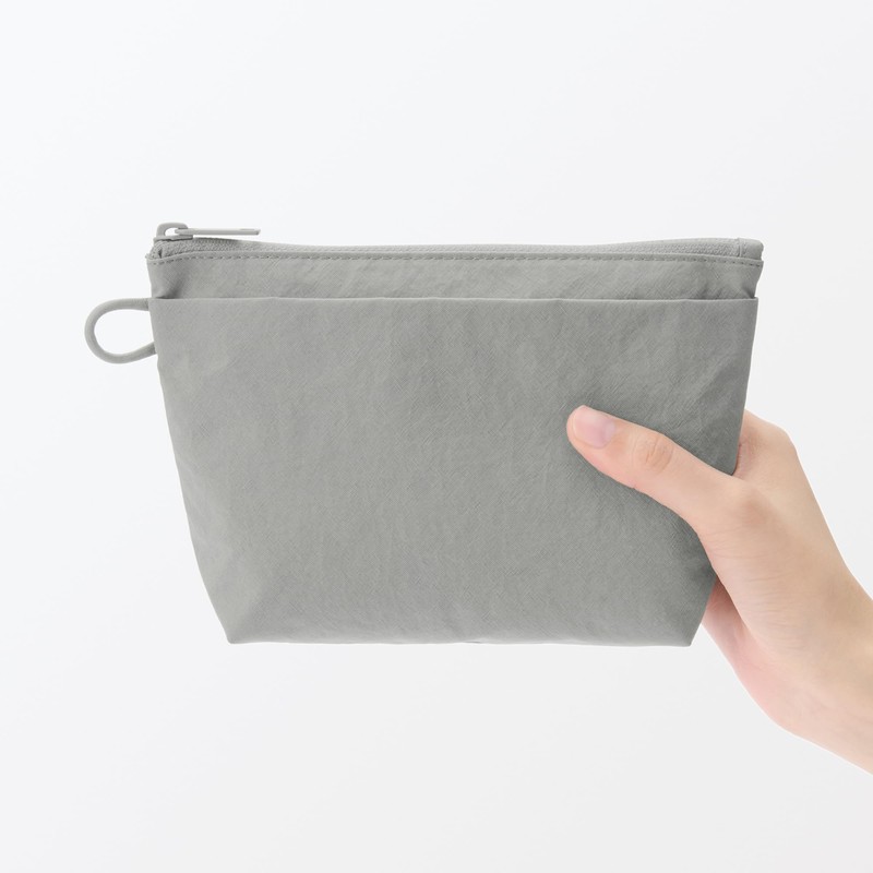 MUJI 84475689 Wrinkle Nylon Pouch with Gusset, Gray, M, Approx.