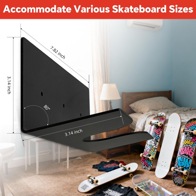 SINNNBLE Skateboard Wall Mount Rack, Wall Hanger Holder for Longboard,