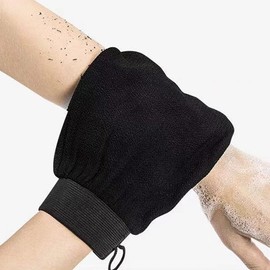 Exfoliating Glove - Scrub and Remove Dead Skin Cells, Ingrown Hair Treatment, Tan Remover Mitt (Black)