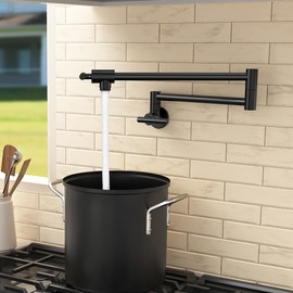 KES Pot Filler Faucet with Heat-Resistant Cartridge, 26" Black Pot Filler Over Stove, Wall Mount Kitchen Folding Faucet 360°Swing Arm, No Lead Stainless Steel, NSF Certified, KN927LFF18-BK