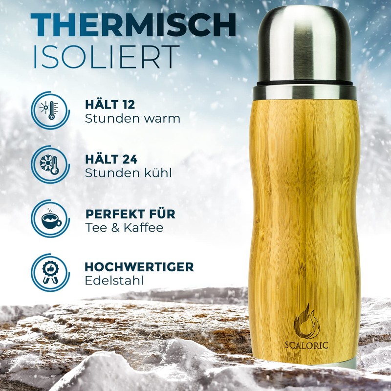 Thermos Flask 350 ml - Bamboo: High Quality Stainless Steel