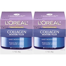L'Oreal Paris Skincare Collagen Face Moisturizer, Day and Night Cream, Anti-Aging Face, Neck and Chest Cream to smooth skin and reduce wrinkles, 1.7 oz Pack of 2