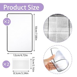Ptwola 4 Pcs Page Magnifying Sheet 3X Handy Card Size Magnifier Bookmark Clear Lightweight Magnifier Flat Plastic Optical Fresnel Lens for People with Low Vision Seniors Reading Small Prints