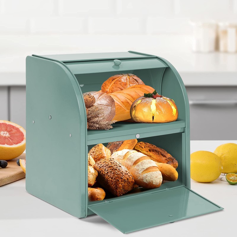Pitmoly Stainless Steel Bread Box, 2 Layer Roll Top Bread