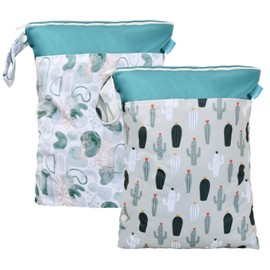 Pack of 2 Wetbag Nursery, Fabric Nappies, Wet Bag, Nursery Wet Bag, Nappy Bags, Waterproof Dry Wet Bag, Baby Cloth Nappy Wet Bag, Reusable Wet and Dry Bags for Nappies, Green, Wetbag kindergarten