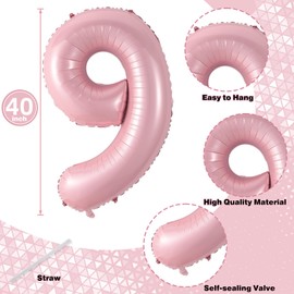 19th Birthday Balloon for Girls, 40 Inch Pastel Pink Number 19 Foil Balloons Self Inflating, Big Mylar Helium Light Pink 19 Balloons for Women Birthday Decor Anniversary Party Decorations Supplies