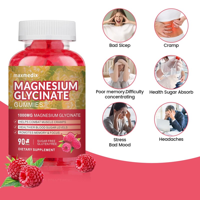 Magnesium Gummies 1000mg -Magnesium Glycinate Supplement and Magnesium L-Threonate Gummy,Sugar