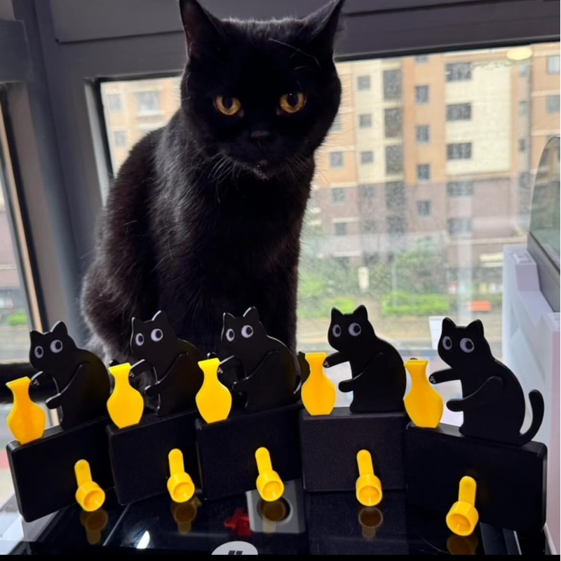 Funny Black Cat Fridge Magnets, Fridge Magnets with Swinging Vase,