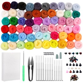 Wamkon Felt Set, Needle Felting Set for Beginners, 60 Colors Wool Yarn, Wool Felting Tool Set with Felting Needles, Foam Mat, Needle Felting Accessories for DIY