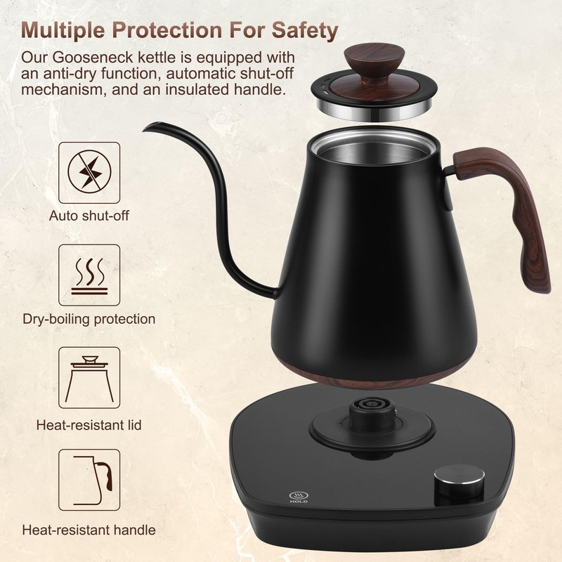YDDZZM Gooseneck Electric Kettle, Intelligent Temperature Control, Stainless Steel Inner,