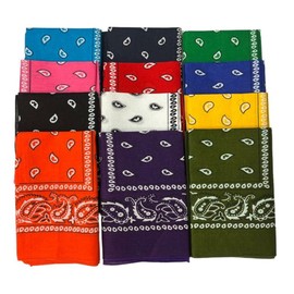 1 Dozen Paisley Bandanas 100% Cotton Double Sided Scarf (Many Colors) by M.H.I. (12 Color Regular Mix A)