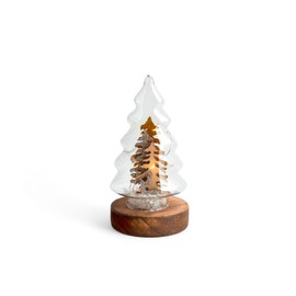 H&h Albero Natale in Vetro with LED Su Base Legno H16 cm