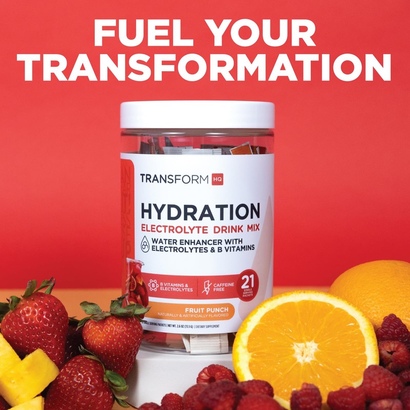 TransformHQ Hydration Drink Mix (21 Single-Serving Packets, Fruit Punch) -