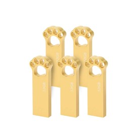 USB Stick 32 GB Memory Stick 32 GB USB 2.0 Flash Drive Waterproof Pen Drive 32 GB Cute Cartoon Cat Paw Memory Stick for PC, Laptop, Computer, Tablet, Car Devices External (Gold x 5 Pack)