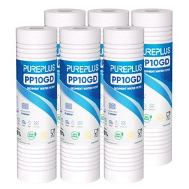 PUREPLUS 5 Micron 10" x 2.5" Whole House Grooved Sediment Home Water Filter, Replacement Cartridge for 10 inch RO Pre-Filter & RV Housing, AO-WH-PREV-R2, AP110, WHKF-G05,AB-SGR5M, GXWH20S,CFS10, 6Pack