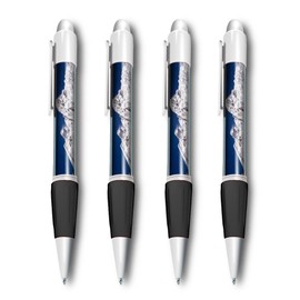 Set of 4 White Ballpoint Pens (Photo Insert) - Mount Everest Base Camp Climbing - Soft Feel Finger Grip #51506