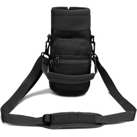 Bolsa portabidones de agua con correa ajustable para el hombro, bolsa deportiva para botella de agua con 2 bolsillos/correa de soporte para botellas de agua para senderismo, camping, pesca (Negro)