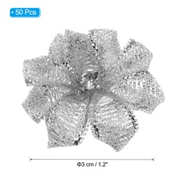 PATIKIL 1.2 Inch Small Ribbon Flowers, 50 Pcs Satin Ribbon Flowers Mini Fabric Flowers for Crafts DIY Wedding Ornament Appliques, Silver Tone