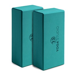 Yoga Studio High Density EVA Foam Yoga Block, Twin Pack, Non-Slip, Beveled Edges, Lightweight and Travel Friendly, Pilates Exercise (Teal)