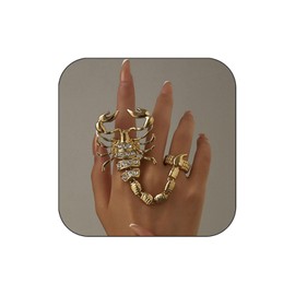 DANSOAN Punk Full Finger Ring Bracelet Scorpion Hand Chains Harness Rhinestone Hand Bracelets (gold)