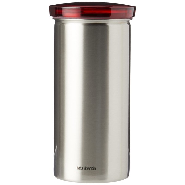 Brabantia Senseo Coffee Pod Storage Jar with Senseo Imprint with Matt Steel Fingerprint Proof Red Lid